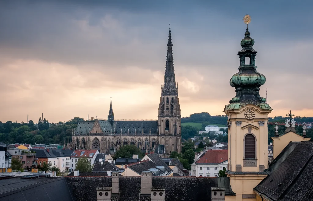Panoramablick über die Dächer von Escort Linz in Österreich