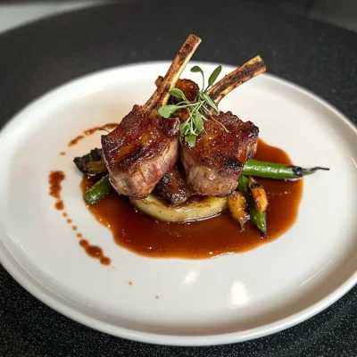Ein Lammgericht aus einem Gourmetrestaurant: Lamm auf Gemüse, schön angerichtet. Ein Beispielbild für eine Restaurantempfehlung auf der Seite Escort Hannover.